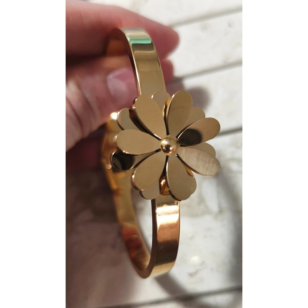 6 inch Titanium‎ Gold Plated Flower Bracelet Cuff
